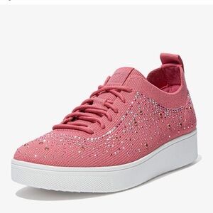 FitFlop sz 9 Women's Rally Ombre Crystal Knit Sneakers in a deep pink color EUC